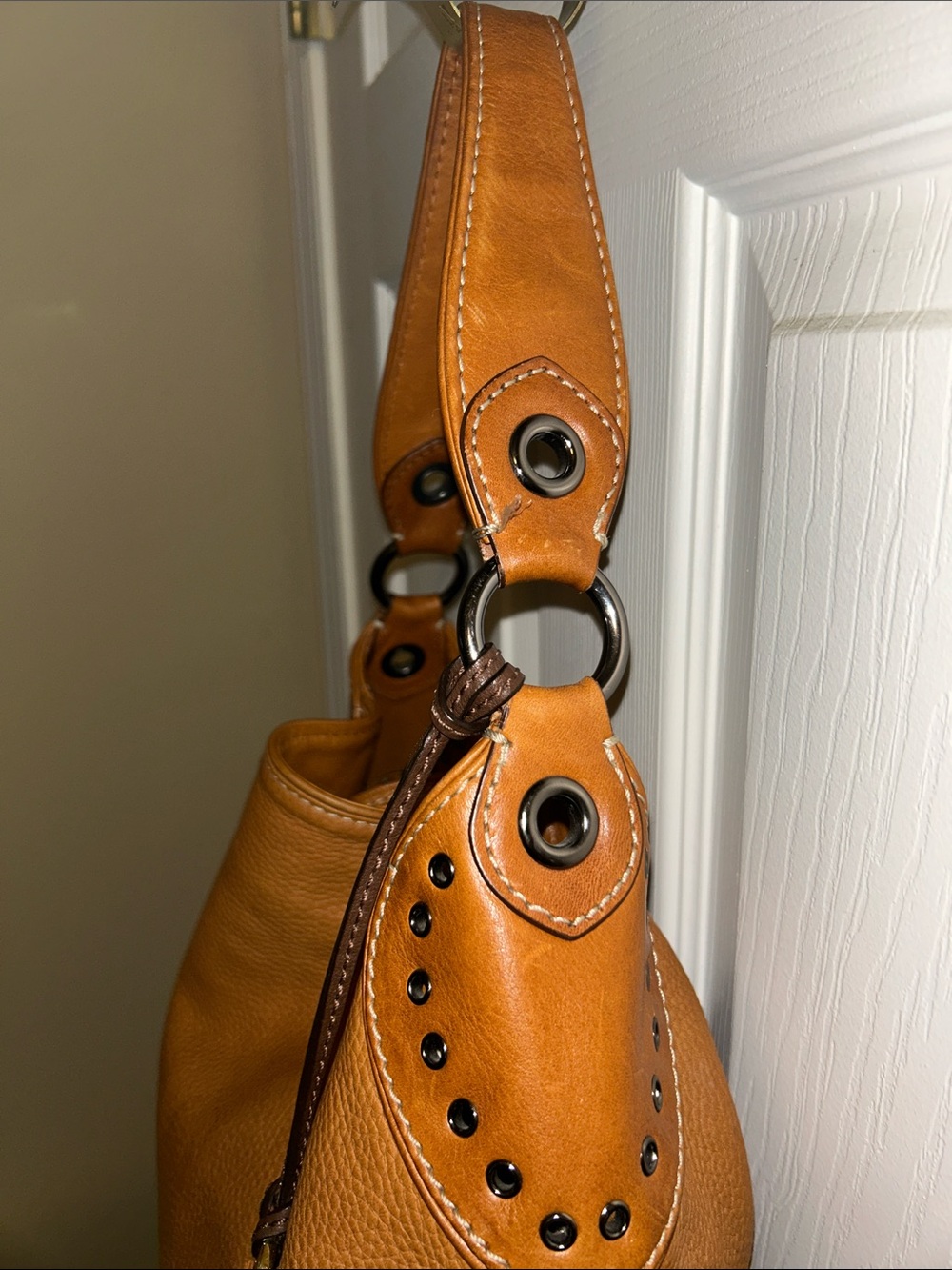 Michael Kors Cognac Pebbled Leather Studded Shoulder Hobo - Picture 3 of 10